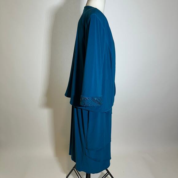 NWT Maya Brooke Teal Tiered Sequin 2 Piece Jacket Dress Set Womens Plus Size 18W - Picture 3 of 12